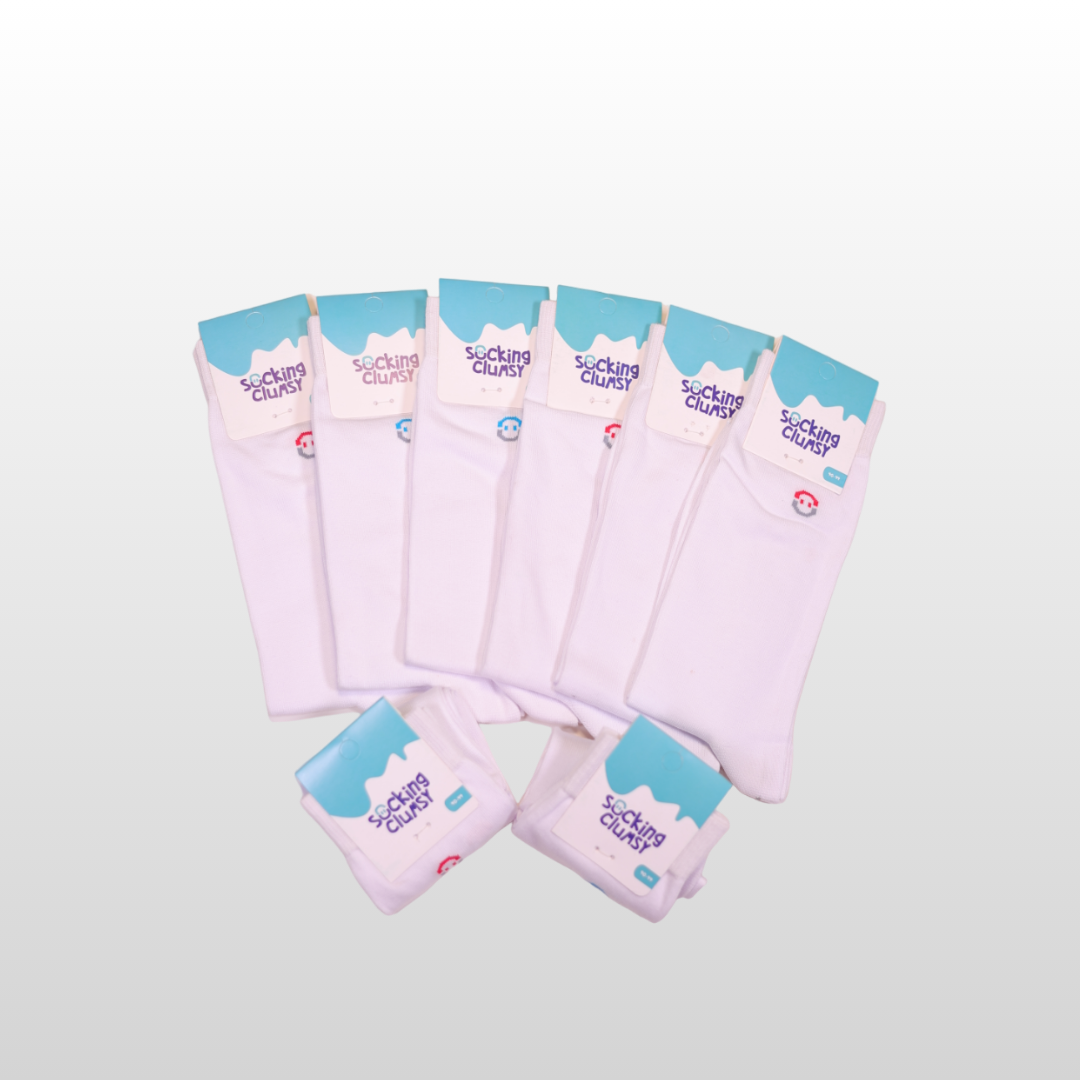 White Long Socks (41-46), Bundle of 8 (6+2 FREE)
